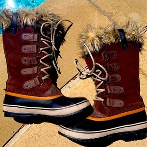 SOREL Joan of Arctic Suede Brown 10 Waterproof Faux Fur Lined Snow Winter Boots